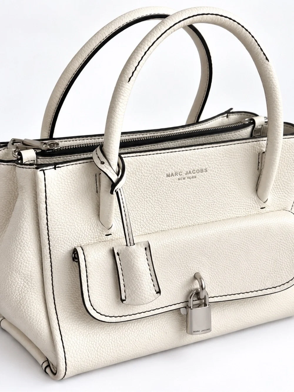 Marc Jacobs Lock That Leather Tote Star White Satchel + Shoulder Strap